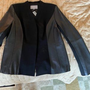 Nordstrom Classiques Entier black ponte/leather jacket women's XL